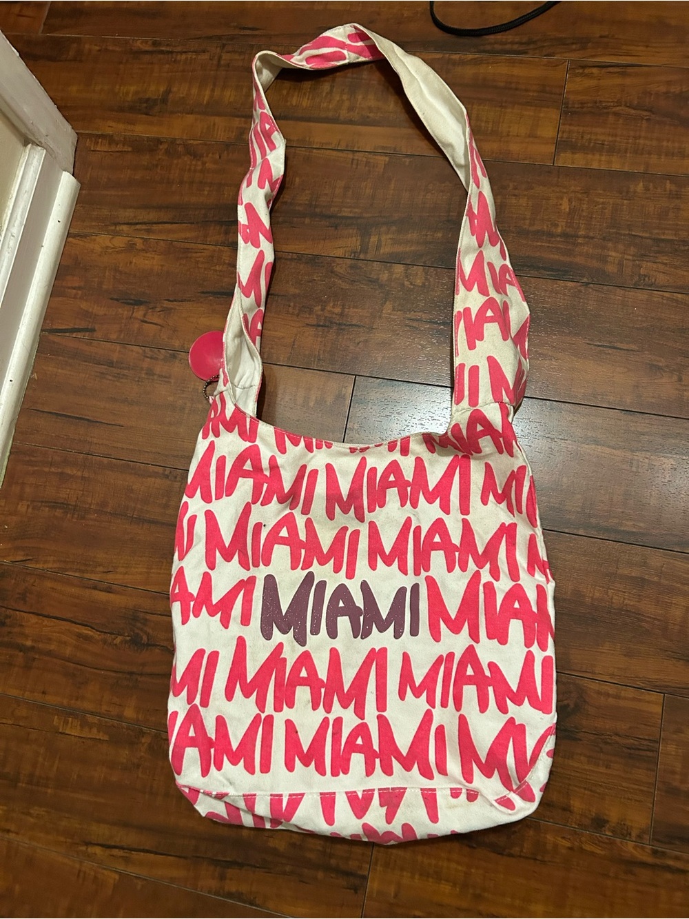 Robin Ruth Cream Canvas Crossbody with Pink 'MIAMI' Print